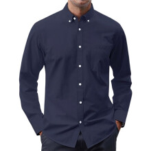 Men'S Solid Color Oxford Button-Down Long Sleeve Dress Shirt Navy XXL