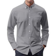 Men'S Solid Color Oxford Button-Down Long Sleeve Dress Shirt Gray XXL