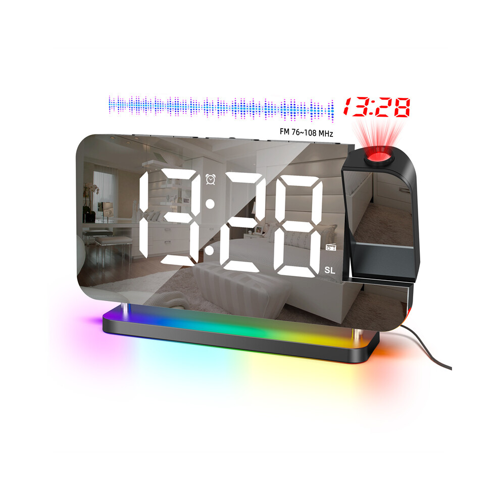 (Black) Led Digital Projector Alarm Clock With Rotatable Projection, Snooze, Fm Radio, And Usb Functionality Black 113121465945