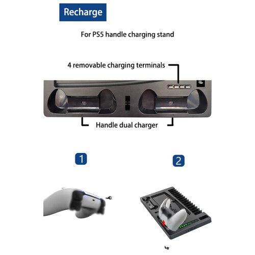 Multi-Function Vertical Cooling Stand Dual Controller Charger Station with Headset Holder for PS5 Host 2