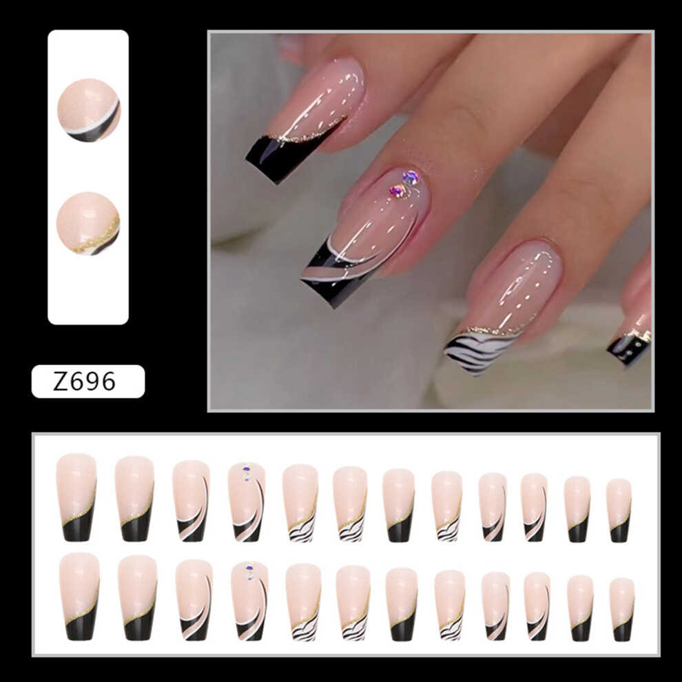 Roc-Electron (Jelly Glue Model) Zebra Stripe Fake Nails - Durable & Stylish