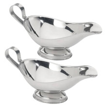 Stainless Steel Gravy Boat - Elegant Sauce Server with Gadroon Base & Easy-Pour Lip - Metal Sauce Boat for Gravy, Dressi