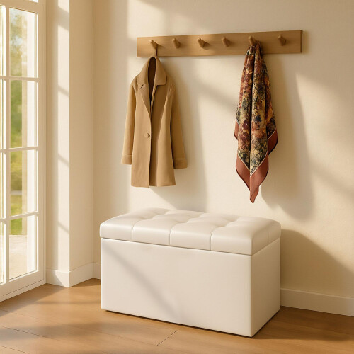 Foldable Faux Leather Storage Bench - Seats Two