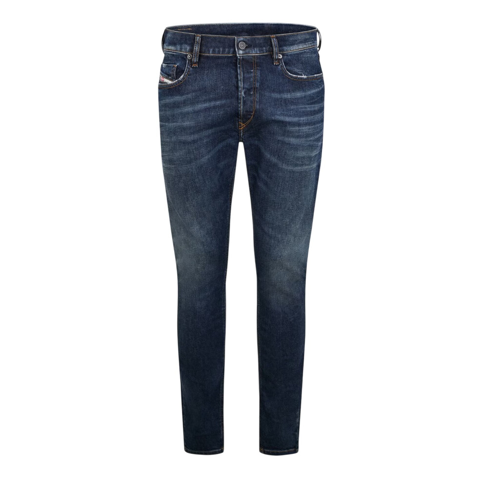 Diesel (29R, Dark Blue/Denim) Mens Mid Rise Straight Leg Jeans