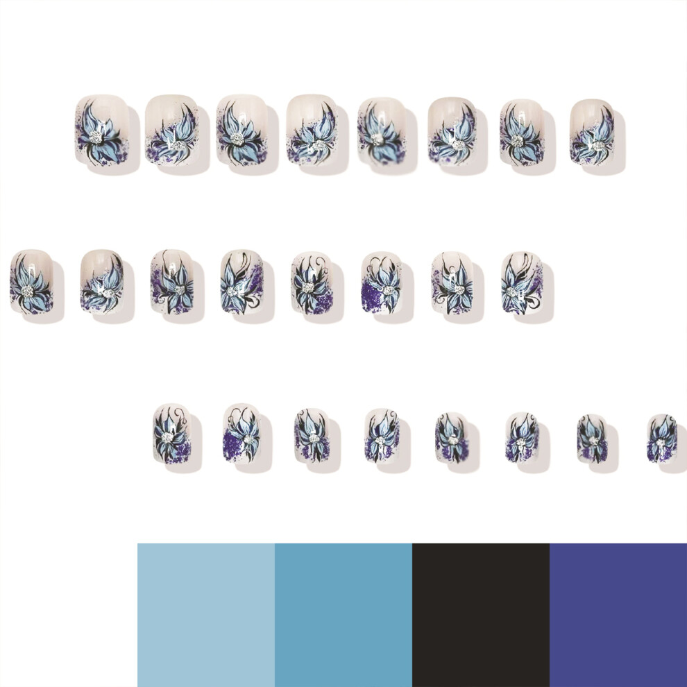 Roc-Electron Floral Square False Nails - Odorless & Eco-Friendly