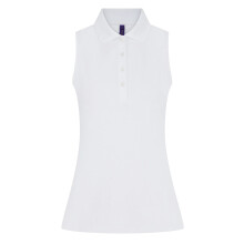 (L, White) Henbury Womens/Ladies CoolPlus Sleeveless Polo Shirt