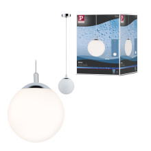 Paulmann 70895 Pendant Light " Globe " Round, Max. 20 Watts, IP44 Splash-Proof, satin and chrome, Ceiling Light, E27 Socket (Light Bulb Not Included)