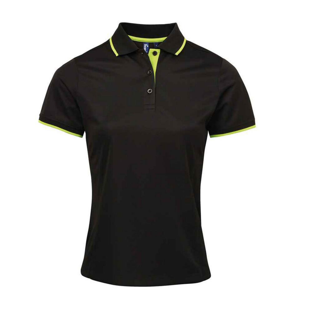 Premier (Xxl, Black/Lime) Womens/Ladies Coolchecker Contrast Pique Polo Shirt