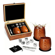 Charred Wooden Bourbon Drinking Glass: Handcrafted Oak Whiskey Cups with Whiskey Stones & Gift Box, Old Fashioned Glass