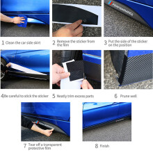 (215cm) Universal 5D Carbon Fiber Side Sticker Decal & Rocker Panel Stripes with Grille Lamp Kit