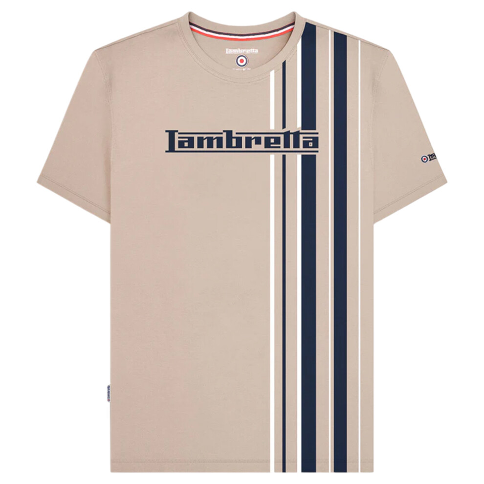 Lambretta (4Xl, Stone) Mens Ss25 Racing Stripe T-Shirt