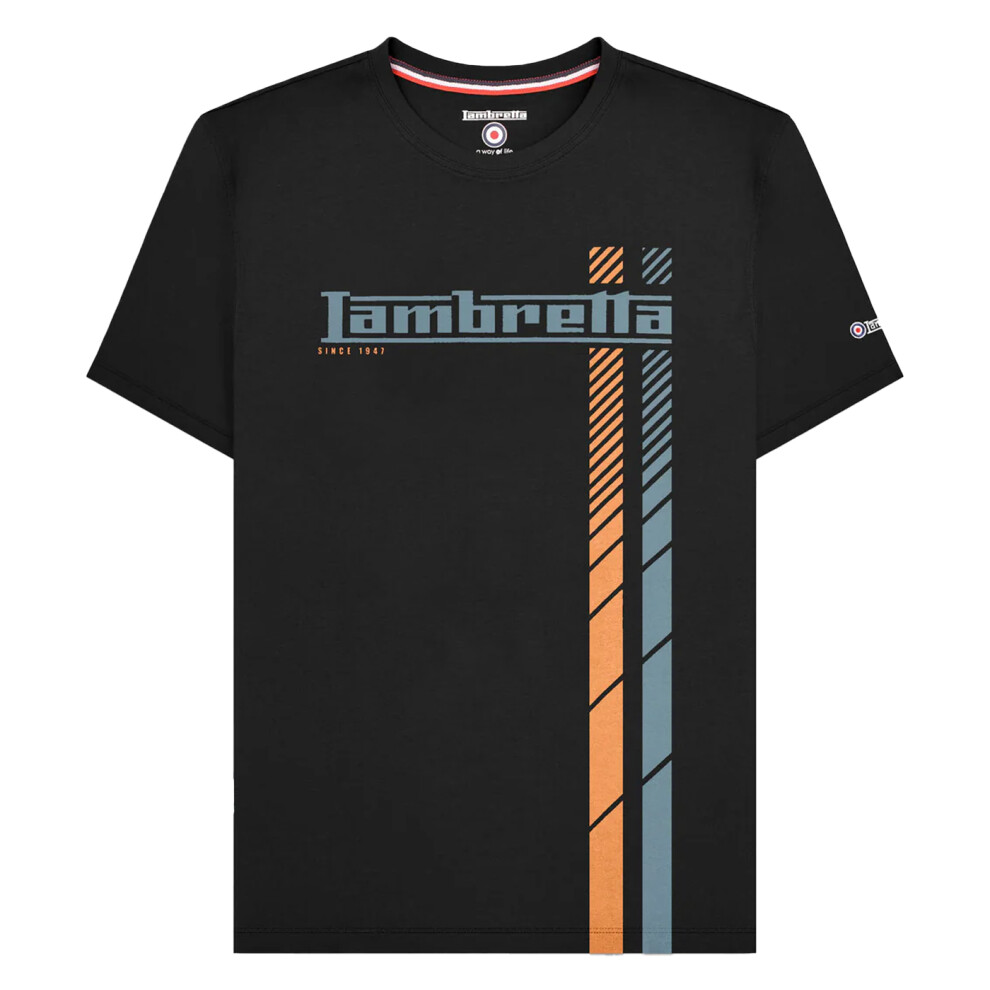 Lambretta (S, Black) Mens Ss25 Racing Stripe T-Shirt