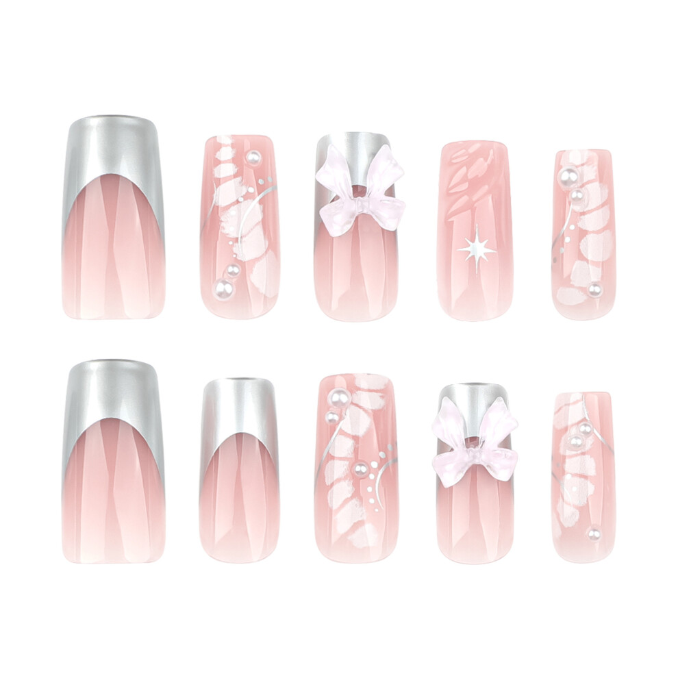 Reach-Tools Pink French Silver Tip Fake Nails - Odorless & Comfortable