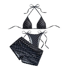 Ensemble bikini 3 pièces dos nu pour femme, maillot de-Noir M