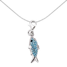 Jewelco London Unisex Sterling Silver Blue Crystal Shark Fish Lobster Clasp Link Charm - CM122