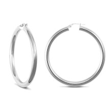 Jewelco London Sterling Silver Polished Hoop Earrings - 4mm - 4.6cm - AER007D