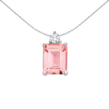 Jewelco London Sterling Silver Peach Emerald CZ Princess Tiara Top Solitaire Toi et Moi Pendant Necklace - GVP675