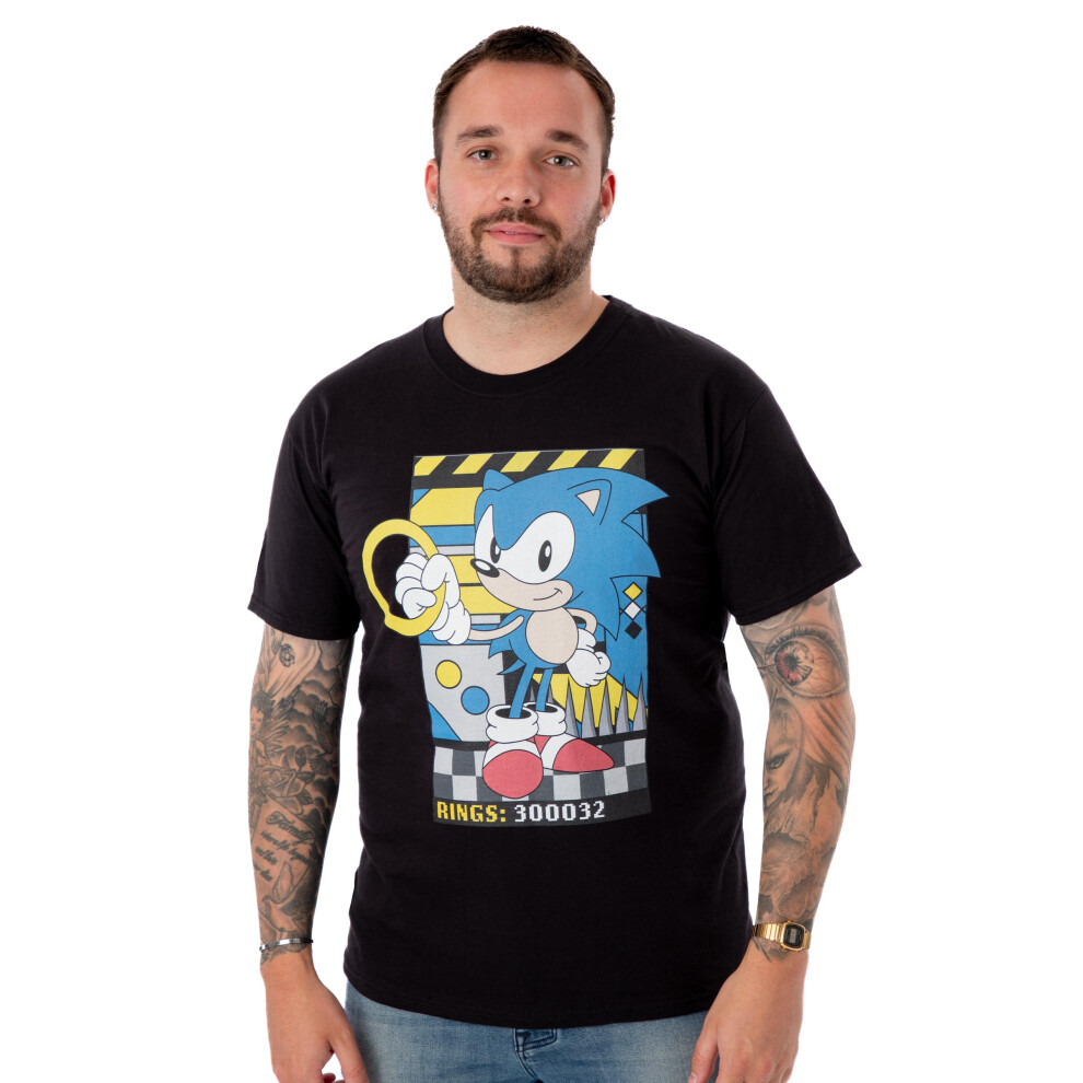 Sonic The Hedgehog (Small) Short Sleeved T-Shirt (Mens Black)