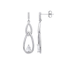 Jewelco London Ladies Rhodium Plated Sterling Silver Pear CZ Triple Tears of Joy Pear Drop Earrings - EAG1195