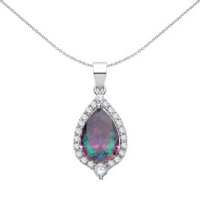Jewelco London Rhodium Plated Sterling Silver Rainbow Pear CZ Pear Shield Halo Peacock Solitaire Charm Pendant - GVP715