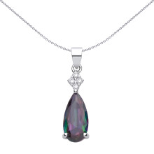 Jewelco London Rhodium Plated Sterling Silver Rainbow Pear CZ Peacock Solitaire Cluster Charm Pendant - GVP712