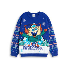 (9-10 Years) SpongeBob SquarePants Christmas Jumper (Unisex Kids Blue)