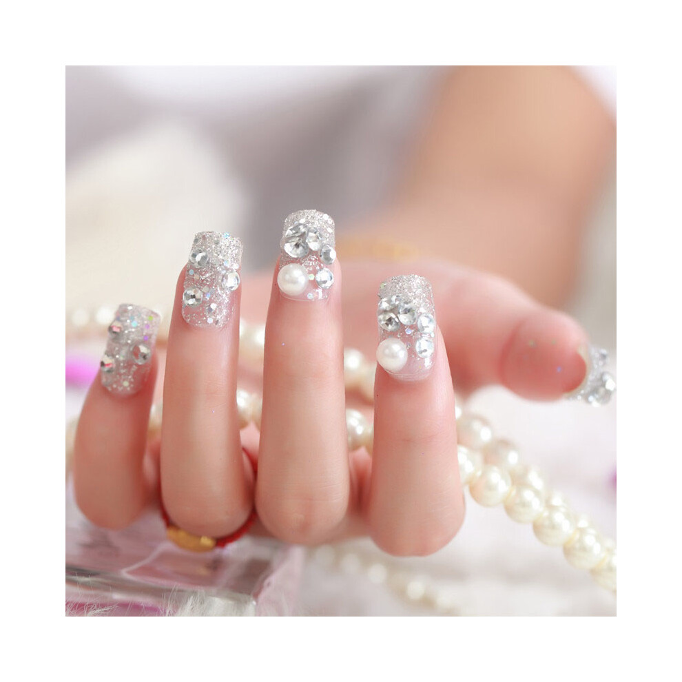 Dcph-Clothing 24Pcs Rhinestone False Nails Short Square Party