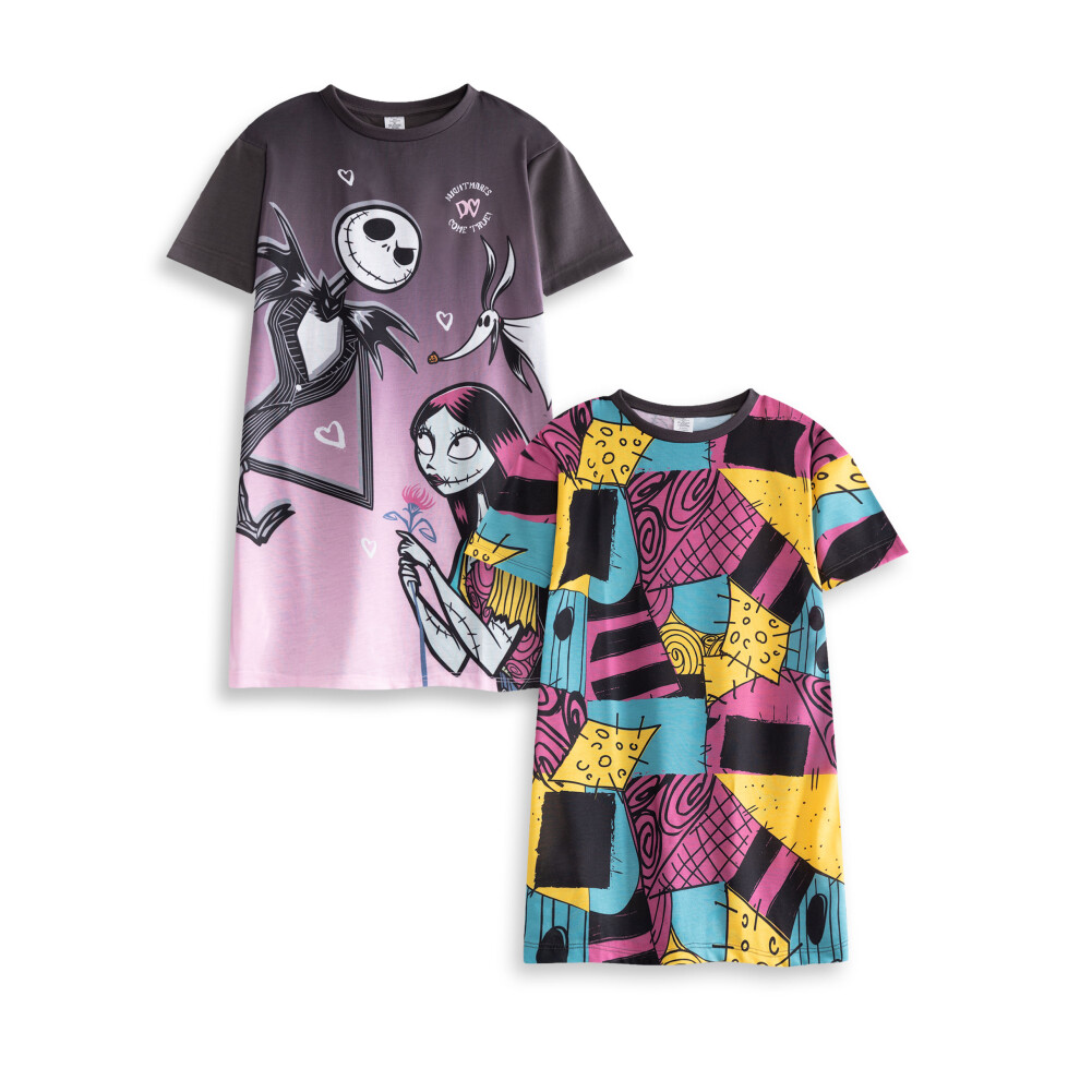Disney (11-12 Years) The Nightmare Before Christmas Multi-Pack Of 2 Short Sleeve Nightdress (Girls Multicoloured)