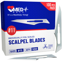 MedHelp Pack of 100 Disposable Surgical Blades 11, Size 11 Medical Scalpel Blades for Surgical Scalpel Knife, High Carbon Steel Dermablade Blades. Ind