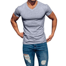 Heren Effen Kleur V-Hals Vochtregulerend Sneldrogend Sport T-Shirt met Korte Mouwen Lichtgrijs M