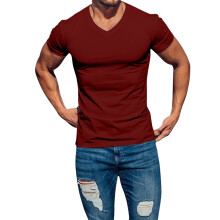 Heren Effen Kleur V-Hals Vochtregulerend Sneldrogend Sport T-Shirt met Korte Mouwen Castanjebruin XXXL