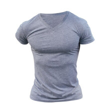 Heren Effen Kleur V-Hals Vochtregulerend Sneldrogend Sport T-Shirt met Korte Mouwen Lichtgrijs S