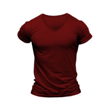 Heren Effen Kleur V-Hals Vochtregulerend Sneldrogend Sport T-Shirt met Korte Mouwen Castanjebruin S