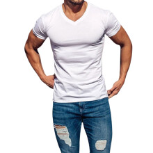 Heren Effen Kleur V-Hals Vochtregulerend Sneldrogend Sport T-Shirt met Korte Mouwen Wit XXXL