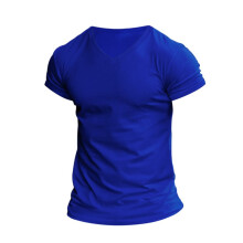 Heren Effen Kleur V-Hals Vochtregulerend Sneldrogend Sport T-Shirt met Korte Mouwen Koninklijk Blauw S