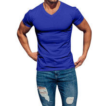 Heren Effen Kleur V-Hals Vochtregulerend Sneldrogend Sport T-Shirt met Korte Mouwen Koninklijk Blauw XXXL