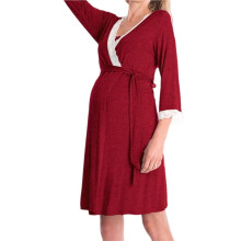 Women'S Maternity Robe Pregnancy Breastfeeding Bathrobes Labor Delivery Nightgowns Wine Red S