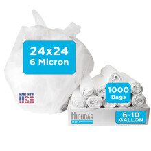 Sacs à ordures transparents Highbar Select 24" x 24", 6-10 gallons, 1000 unités, 6 microns, pour petits déchets