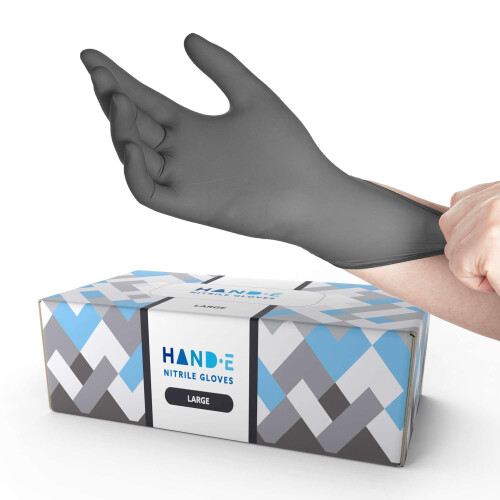 Hand-E Touch Engångs Grå Nitrilhandskar Stora -200 Stycken, Latexfria