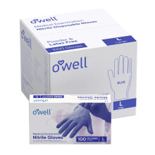 Guanti Nitrile Medici OWELL - 4mil Senza Polvere, Senza Lattice, Resistenti a Prodotti Chimici, Blu