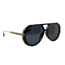 Lunettes de soleil à double pont imprimé-Tarte grise cadre noir