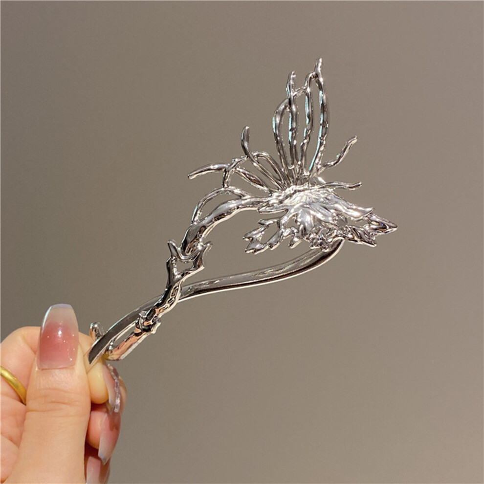 Roc-Electron (Silver) Silver Butterfly Hair Clip For Thick & Thin Hair