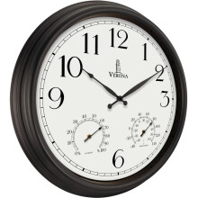 Orologio da Esterno 24 Pollici Impermeabile con Termometro - Orologio da Muro Nero con Temperatura e Umidità