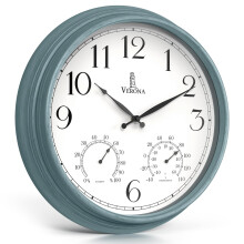 Orologi da Esterno 18 Pollici Impermeabili con Termometro - Orologio Teal Blu per Parete con Temperatura e Umidità