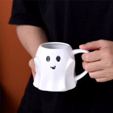 Spookmok 3D Schattige Keramische Koffiekopje Spookgezicht Mok voor Halloween Koffie Melk Thee Liefhebber (Wit)