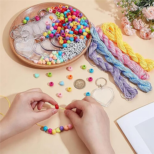 702-Piece DIY Keychain Making Kit -  Set Including Beads, Frames, and Cords