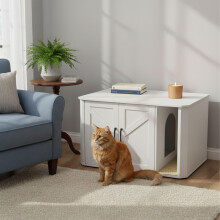 Kattenbakmeubel met mat - Houtnerfstructuur, multifunctioneel