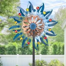 Moulin à Vent Solaire, Sculpture Métallique Étanche pour Patio, Jardin & Décor (Moulin Rétro)