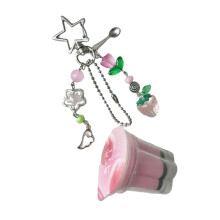 Retro sleutelhanger kralen Y2K ontwerp levendige roze gele-Roze
