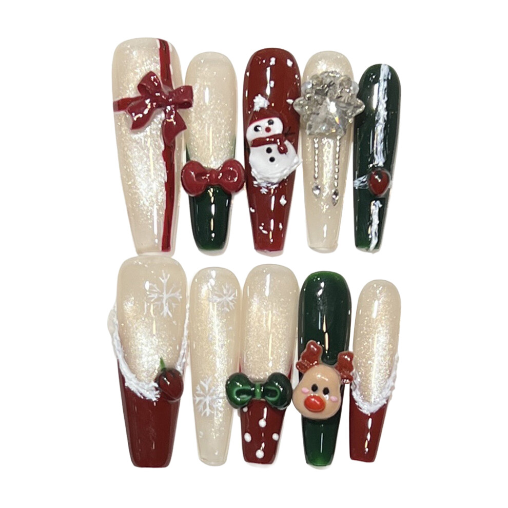 Phui-Pet-Supplies (1263 Gift Fine Dog, S) Snowman Press On Nails, 10Pcs Holiday Design
